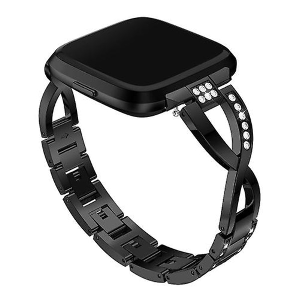 X-formad watch i solid rostfritt stål med diamanter för Fitbit Versa Lite Black
