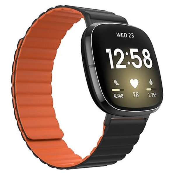 Til Fitbit Versa 4 / Sense 2 Universal Magnetic Silicone Watch Band Black Orange