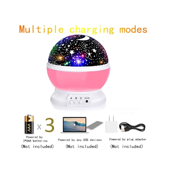 Stjerne nattlys for barn med 12 fargeendrende moduser, USB-kabel, 360° roterbar måne- og stjerneprojektor skrivebordslampe