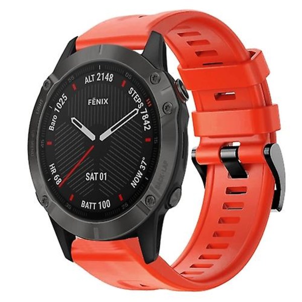 Til Garmin Fenix ​​6 Sapphire Gps Metalspænde Ensfarvet silikoneurrem Red