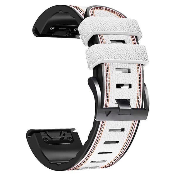 Til Garmin Fenix ​​7x Tricolor Stitching Silikone Læder Urbånd White