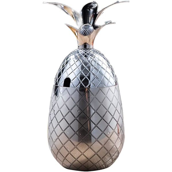 Ananas isspand med låg Drikkespand Metal rustfri stål isspand, cocktailtilbehør til drinks, 550 ml (sølv)