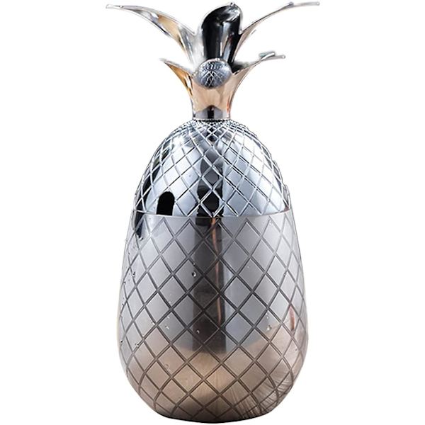 Ananas-jääsämpäri kannella Juomaämpäri Metalliruostumattomasta teräksestä valmistettu jääpala, cocktailtarvikkeita juomille, 550ml (hopea)