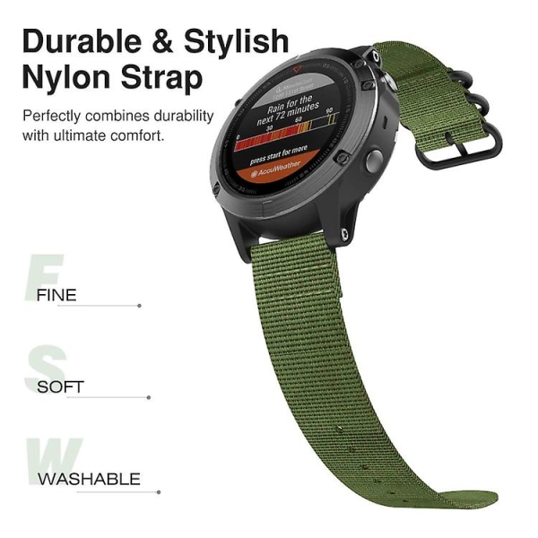 For Garmin Fenix ​​5 22mm tre-rings nylon klokkerem Army Green