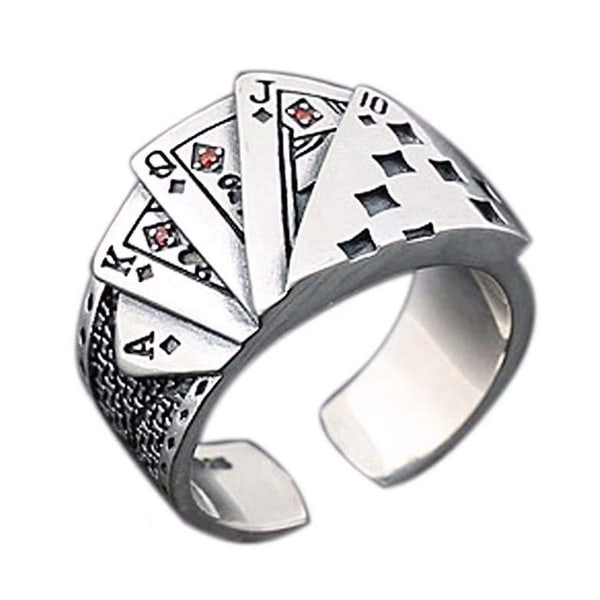 Pokerspil Casino Ring Spillekort Statement Band Ring Vintage Justerbar Vintage Sølvsmykker Til Kvinder Mænd