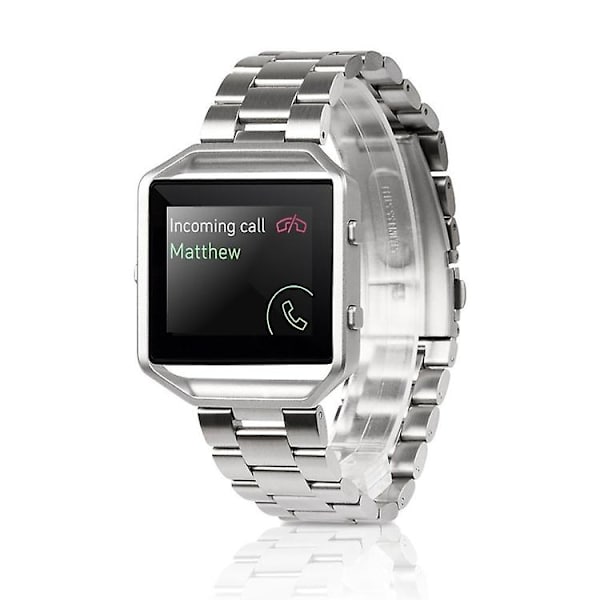 Til Fitbit Blaze metalramme sommerfuglespænde tre perler i rustfrit stål metalurbånd Silver