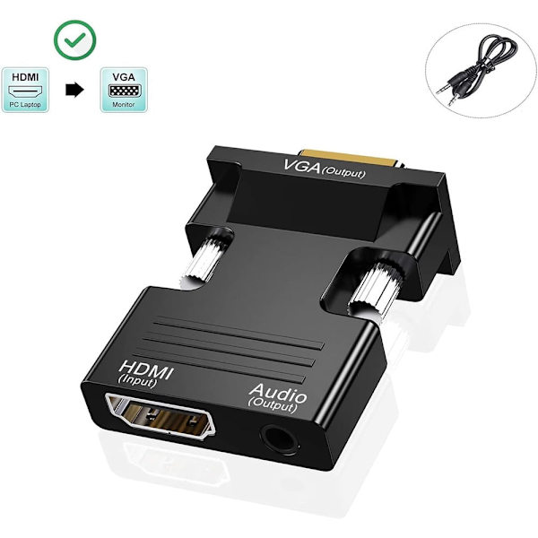 HDMI til VGA HD videokonverter Adapter for datamaskinmonitor, projektor