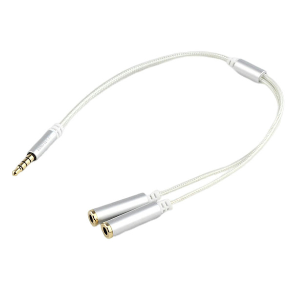 Lydkabel 3,5 mm interface Hurtig transmission Stabil output Stærkt signal Plug and Play 2 i 1 lydsplitteradapter Hjem forsyning Silver Gray