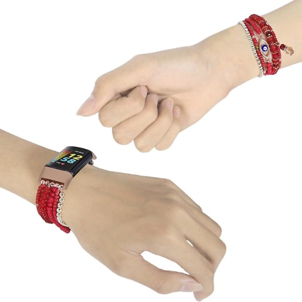 För Fitbit Charge 5 Eye Bead Chain Watch Band Red