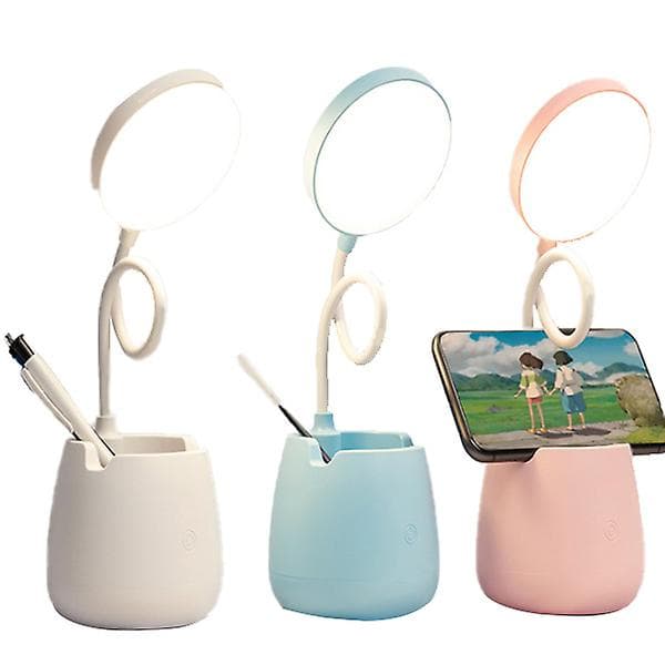 Multifunksjonell pennholderlampe Bordlampe LED USB-lading Skrivebordslampe Øyebeskyttelse Læringsnattlys Pink