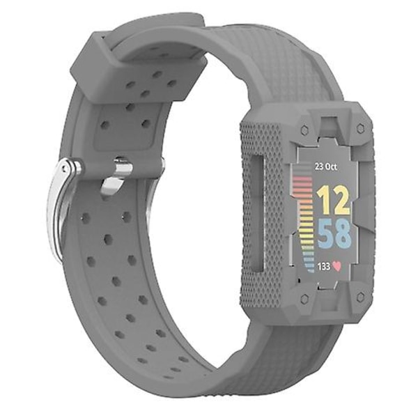 For Fitbit Charge 5 Silikon integrert klokkerem Grey