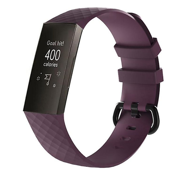 Diamond Pattern Silikon Watch Band For Fitbit Charge 4 Small Size190*18mm Dark Purple
