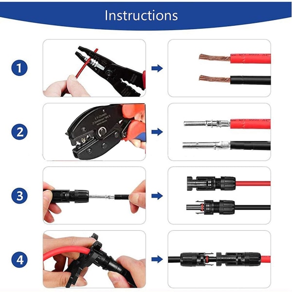 Solar Crimp Tool Kit inklusive 2,5-6,0 mm Pv-kabel för solpanel, han- och honkontakter, skiftnyckel