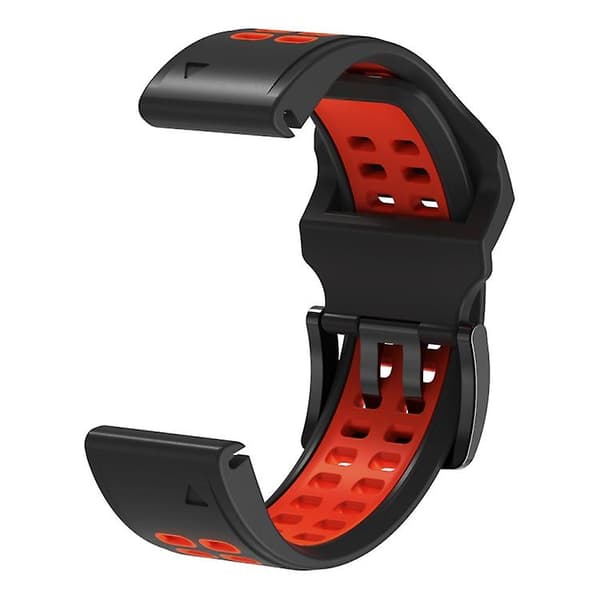Til Garmin Fenix ​​6x Quick Release Double Row Silicone Watch Band Black Red