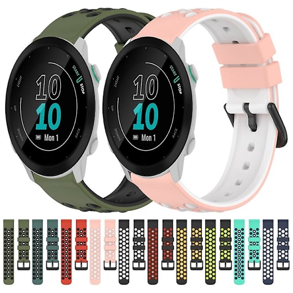 For Garmin Forerunner 55 20 mm tofarget porøs silikonklokkerem Pink-White