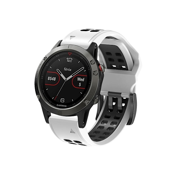 Rem for Garmin Fenix 7 22 mm dobbel rad hull to-farget silikon klokkearmbånd hvit svart