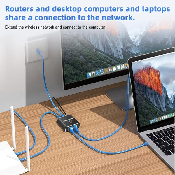 Ethernet Splitter 1 till 3 1000Mbps Gigabit Splitter med USB-ström RJ45 Nätverkshubb Stöder 3 Enheter Samtidigt