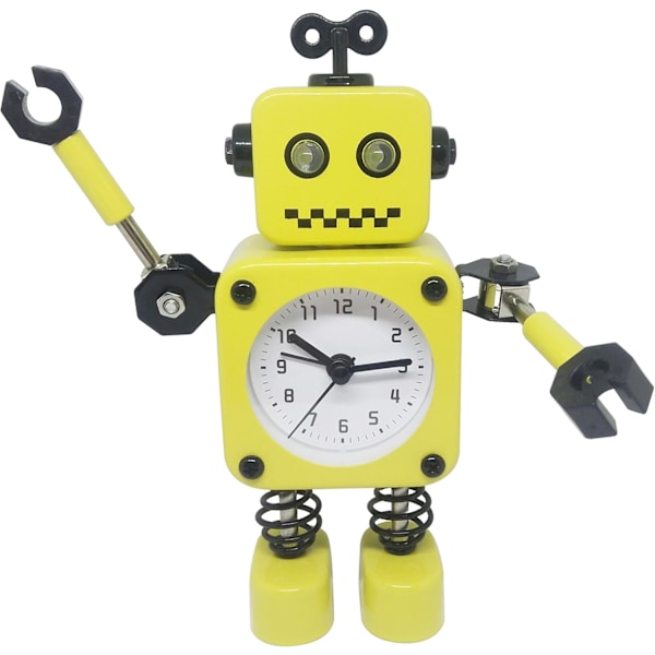 Vekkerklokke Søt Metall Robot Vekkerklokke for Barn Gul