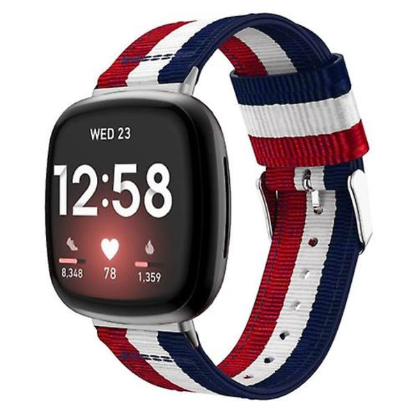 Til Fitbit Versa 4 / Sense 2 Universal Stripe Nylon Watch Band Blue White Red