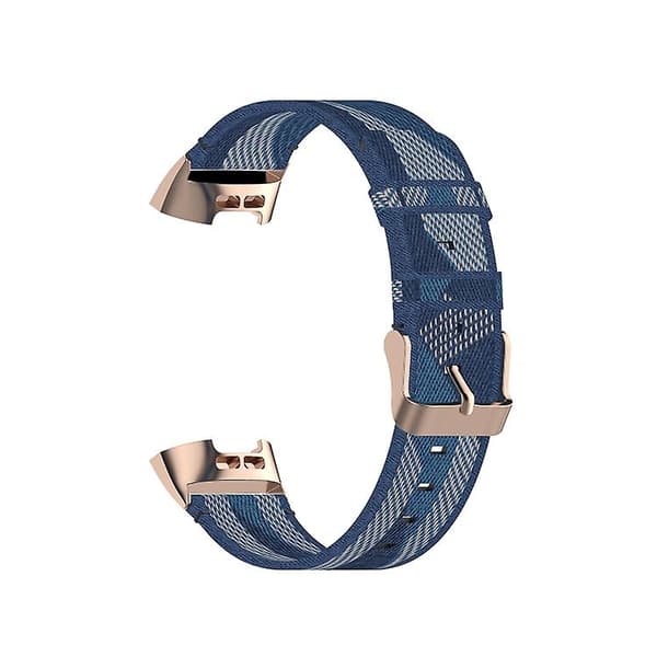 For Fitbit Charge 4 / Charge 3 Se rustfritt stål hode korn Nylon denim erstatningsrem klokkerem Blue Stripe