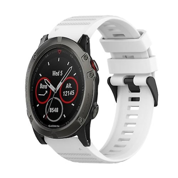 Til Garmin Fenix ​​5x Plus 26 mm horisontal tekstur silikone urrem med afmonteringsværktøj White