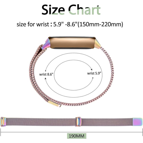 Ruostumattomasta mesh valmistettu verkkosilmukka, säädettävä rannenauhan vaihtohihna Fitbit Luxe/luxe Special Edition Fitness Tracker -naisille miehille (samppanjakulta) Colorful