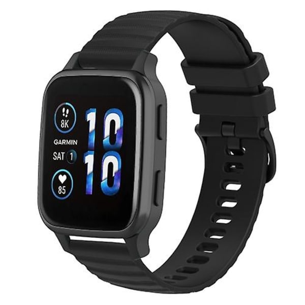 Til Garmin Forerunner Sq2 Music 20mm Wavy Dot Pattern Solid Color Silikone Watch Band Black
