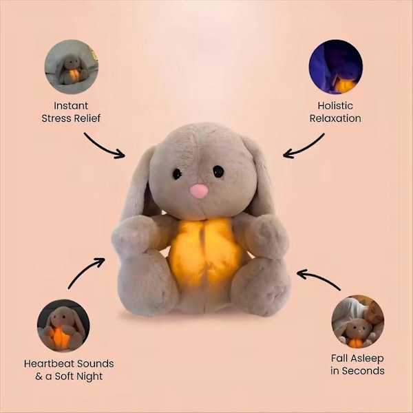 Plysj-bamse beroligende dukke til nyfødte spædbørn, kaninåndende kanin sovedyr, beroligende nattelys, vuggevisemusik, hvid støj