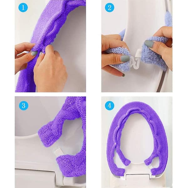 Toalettsetetrekk, med trykknapper, fast, elastisk, vaskbar fiberduk Purple
