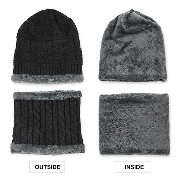 2-delad vintermössa och halsduk set varm stickad mössa stickad tjock halsduk set gåvor Black