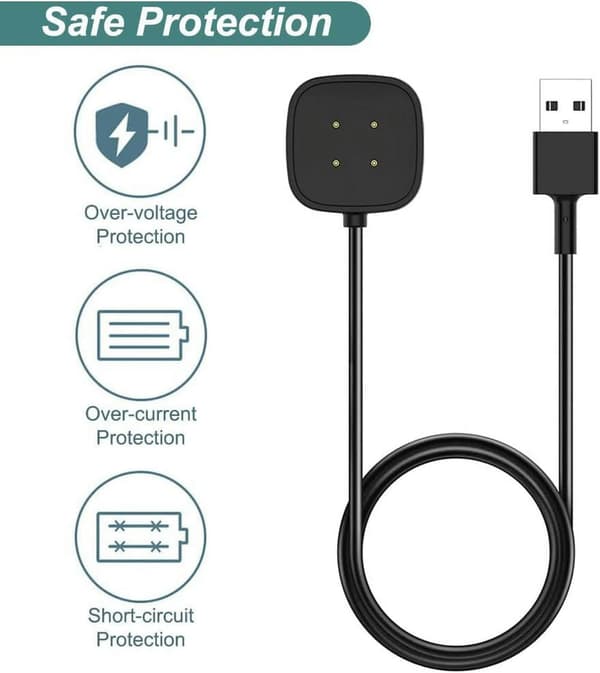 Laddare för Fitbit Versa 4/Versa 3/Sense 2/Sense, Ersättningsladdningskabel [2-pack, 1M/3.3FT]