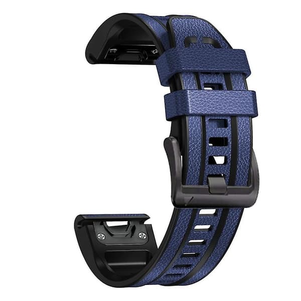 Til Garmin Fenix ​​7x Silikone + Læder Quick Release Urrem Dark Blue