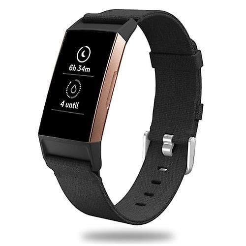 För Fitbit Charge 3- watch Nylon Canvas-rem Plastkontakt Längd: 21cm Black