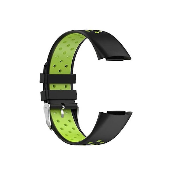 För Fitbit Charge 5 dubbelfärgad metall spänne hål silikon watch Black Green
