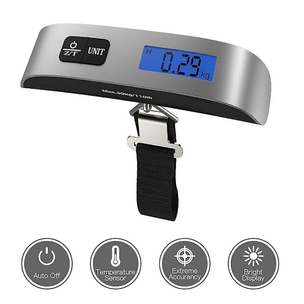 Taustavalaistu LCD-näyttö matkatavaravaaka, 110lb/50kg elektroninen vaaka, digitaalinen postimatkatavaroiden ripustusvaaka