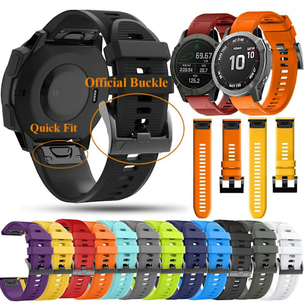 Kello 22mm Pikairrokkeen Pehmeä Silikoni Älykello Rannekorun Vaihto Yhteensopiva Garmin Fenix 7x 6x 6 5x Plus Black