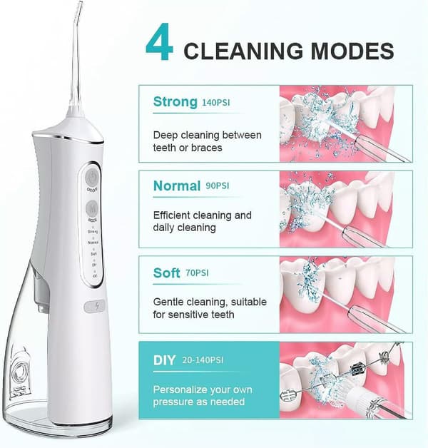 Oral Irrigator Trådløs Vandtråd 4 Tilstande & 5 Spidser