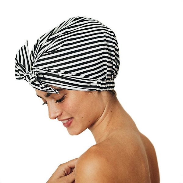 Lyxig duschmössa för kvinnor Vattentät återanvändbar duschmössa för långt hår Fashionabel duschmössa Stripe