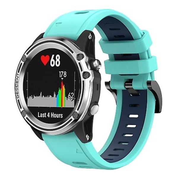 Til Garmin Quatix 5 Sapphire 22mm Tofarvet Sports Silikone Urbånd Mint Green - Blue