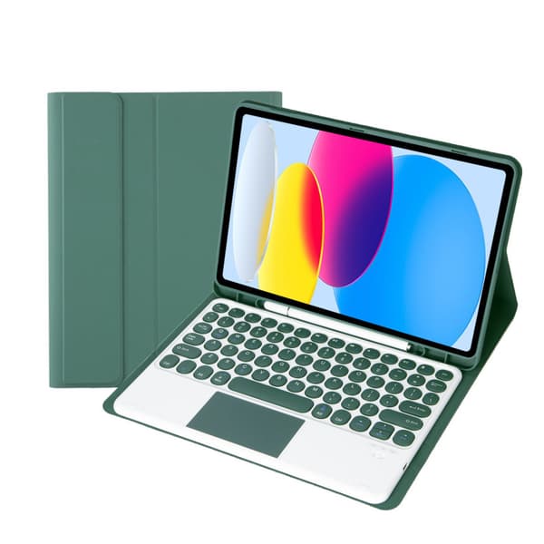 Touch Keyboard etui til Samsung Galaxy Tab S9 Plus 12,4 tommer, Runde tastehætter, mørkegrøn