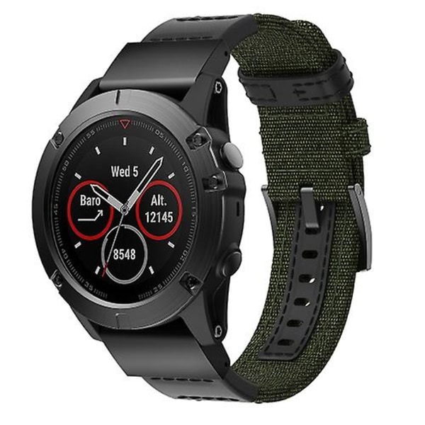 Watch av canvas och läder för Garmin Fenix5x Plus Fenix3, handledsrem Storlek: 150+110 mm Army Green