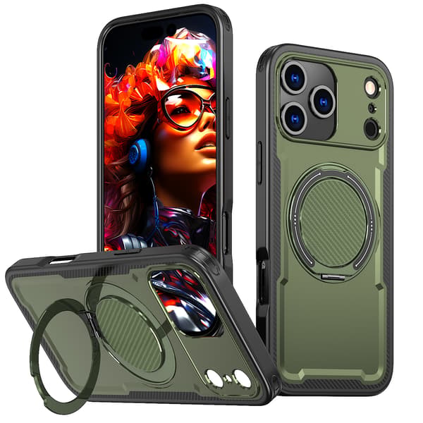 Etui til iPhone 17 Pro med metalbeslag, grøn