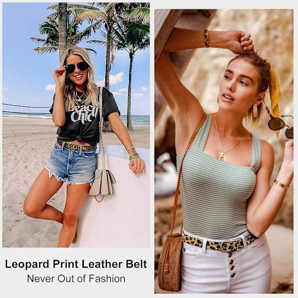 Leopardprint læderbælte til kvinder Jeans Bukser Taljebælte til kjoler
