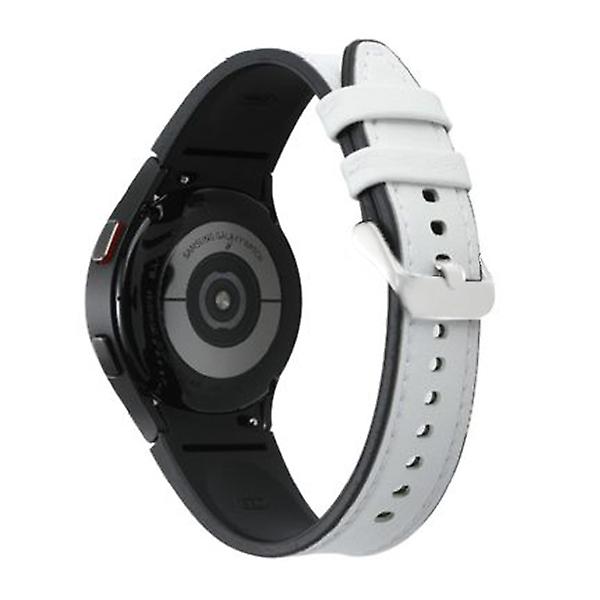 Læderrem til Samsung Galaxy Watch 4 Classic 44mm 40mm Ingen huller Silikone+læderarmbånd Correa Galaxy Watch 4 5 Pro Band white-silver Galaxy watch 5-5 proM-L