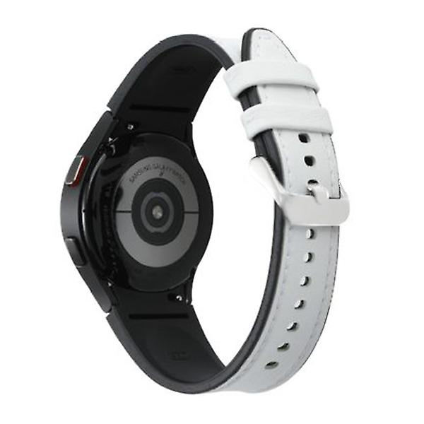 Læderrem til Samsung Galaxy Watch 4 Classic 44mm 40mm Ingen huller Silikone+læderarmbånd Correa Galaxy Watch 4 5 Pro Band white-silver Galaxy watch 5-5 proS-M