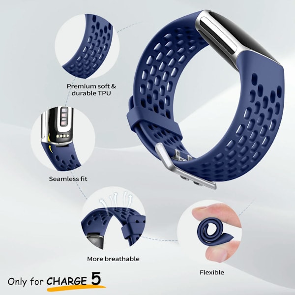4-pack kompatibla med Fitbit Charge 5/Charge 6-band för kvinnor och män, andningsbara lufthåls sportarmband