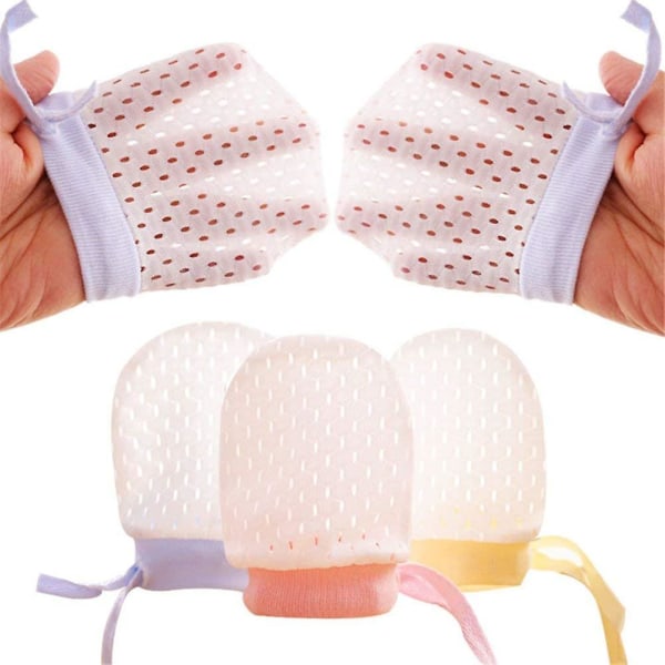 Paket med 6 Baby Mesh -handskar Bomull No Scratch Vantar för unisex (3 färger/0-6 månader)