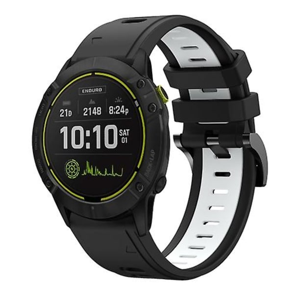 For Garmin Enduro 26 mm tofarget sportssilikonklokkerem Black-White