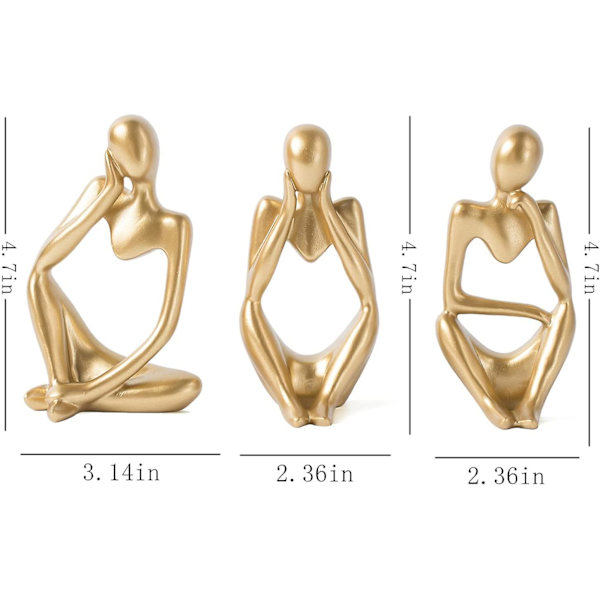 Guld dekorativ tänkarestaty abstrakt konstskulptur, set av 3 guldharts samlarfigurer för