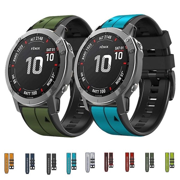 Garmin Fenix ​​6x Pro 22 mm:n silikoni- watch ranneke Amygreen-Black